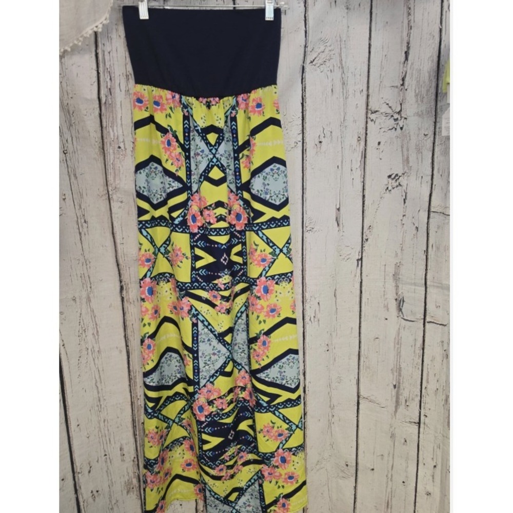 Love Fire Womens S Strapless Maxi Dress Geometric Floral Print Tube Stretch